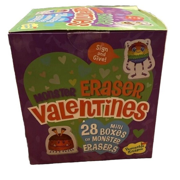 28 Peaceable Kingdom Valentines Day Cards for Kids w/Monster Erasers EnvelopeNew - Picture 6 of 13